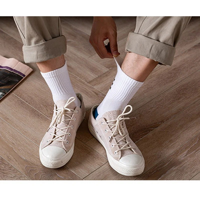 Meias altas e respiráveis masculinas, meias esportivas de rua, algodão, na moda, tamanho 39-44, 100% algodão, 5 pares