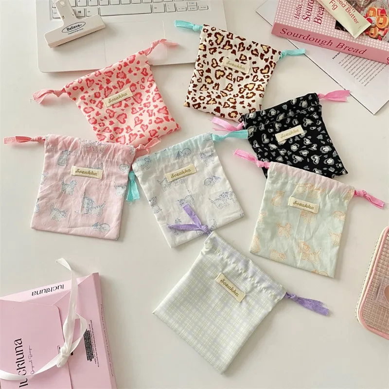 Small Coin Purse Key Earphone Data Cable Drawstring Storage Cloth Bag Jewelry Lipstick Cosmetic Tote Rope Pouch String Mini Bags