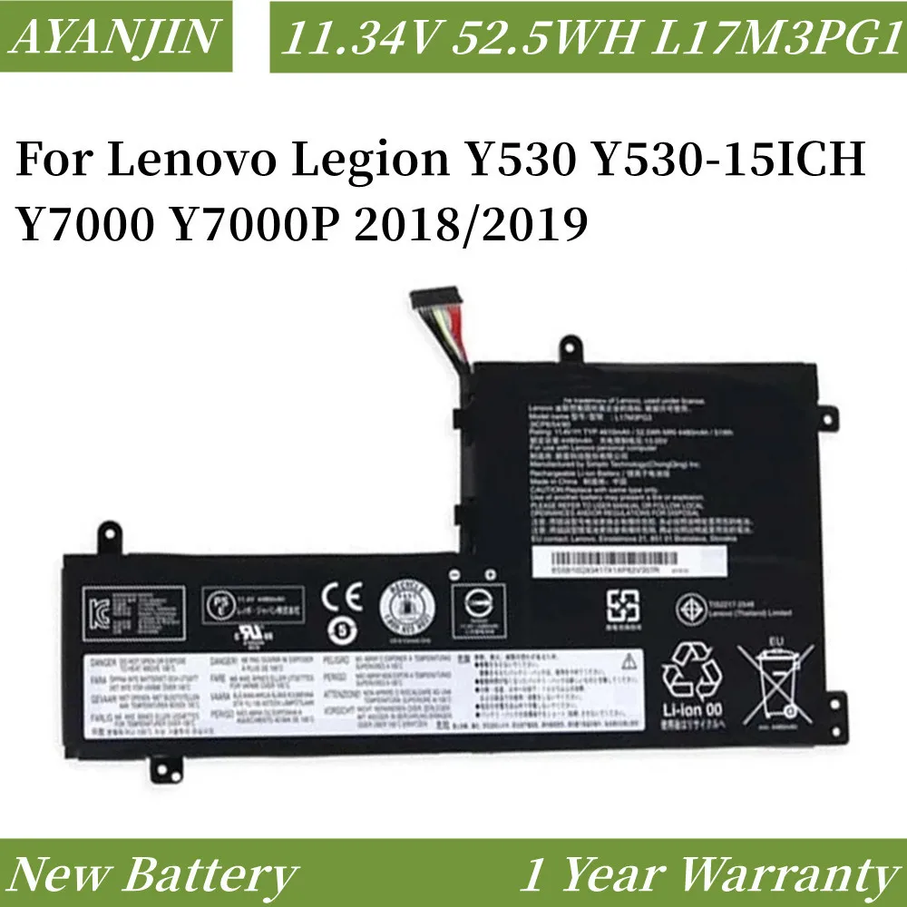 

52.5WH L17C3PG1 For Lenovo Legion Y530 Y530-15ICH Y7000 Y7000P 2018/2019 L17C3PG2 L17L3PG1 L17M3PG1 L17M3PG3 Laptop Battery