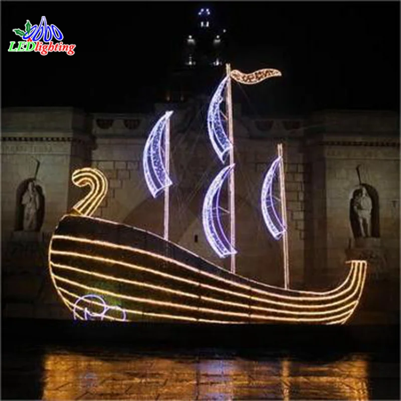 

Custom. IP65 3D sailing boat sculpture led boat motif lights for outdoor holiday street decoration