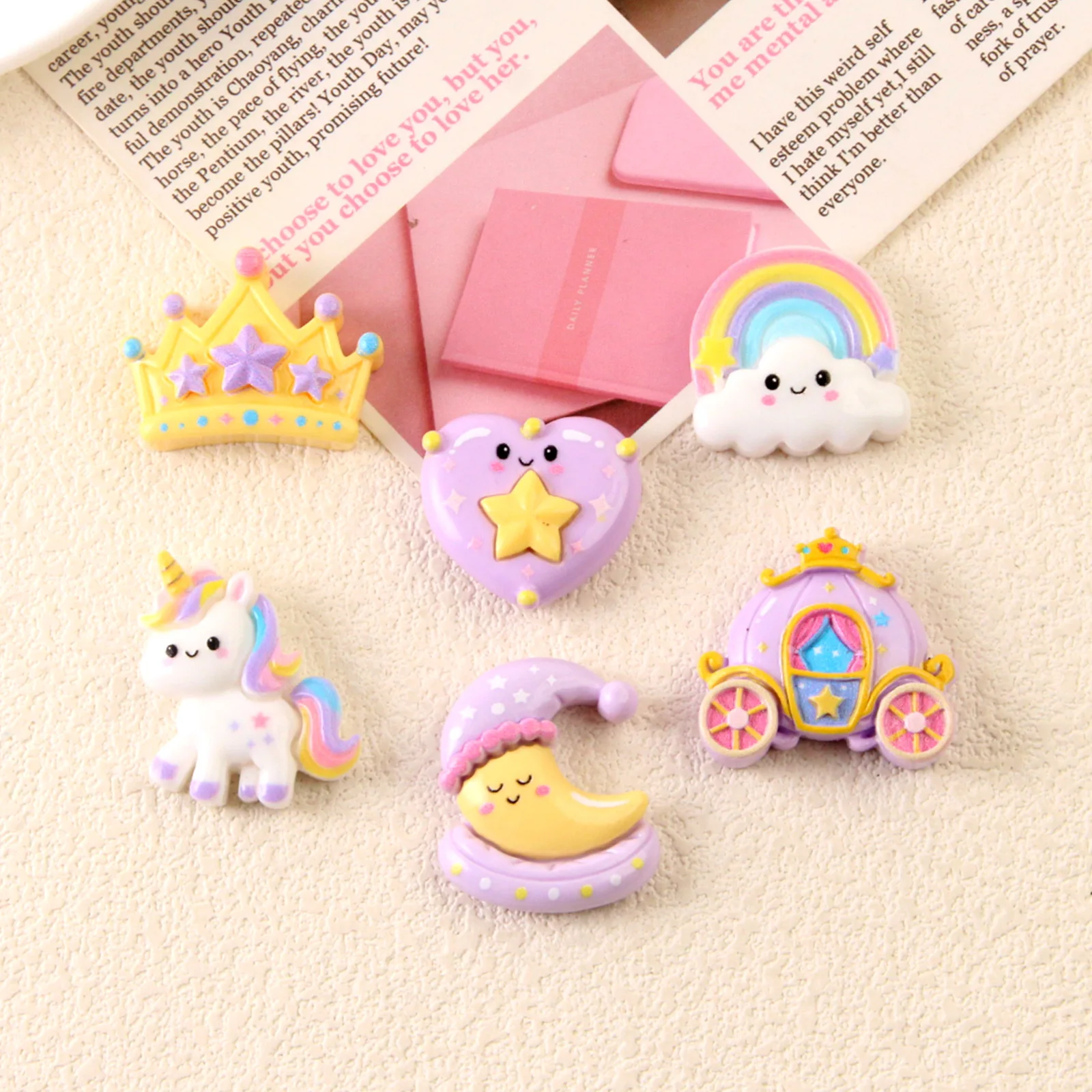 100pcs Kawaii Mini Rainbow White Cloud Horse Car Moon Resin Flatback Cabochon DIY for Hairpin Keychain Earrings Scrapbook view 3