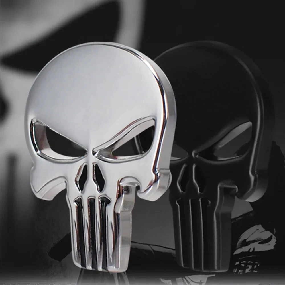 3D Metal Punisher Skull Logo Car Decals Emblem Badge Refit Fuel Tank Tail Side Trim Label Auto Front Back Trunk Body Sticker