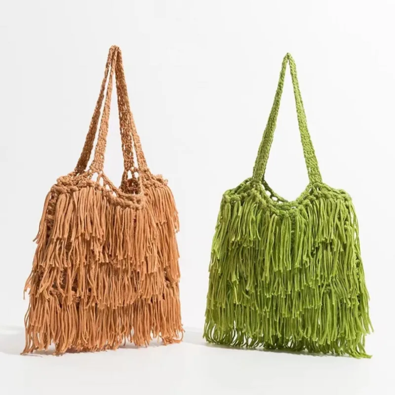 New Fringed Shoulder Bag Women\'s Tote Purse Female Knitted National Style Bag