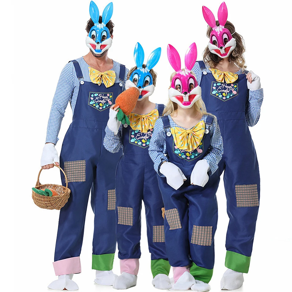 Easter Bunny Cosplay Long Sleeved Outfits Family Matching Pastoral Event Festival Party Costume Kids Adult Performance Clothes