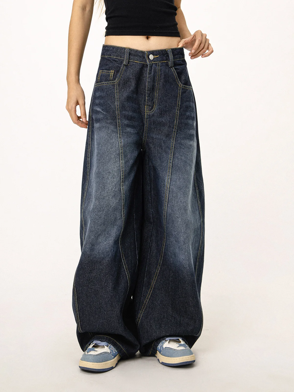 

High Street, широкие джинсы в американском стиле ретро, мужские свободные прямые брюки-клеш, женские повседневные износостойкие брюки