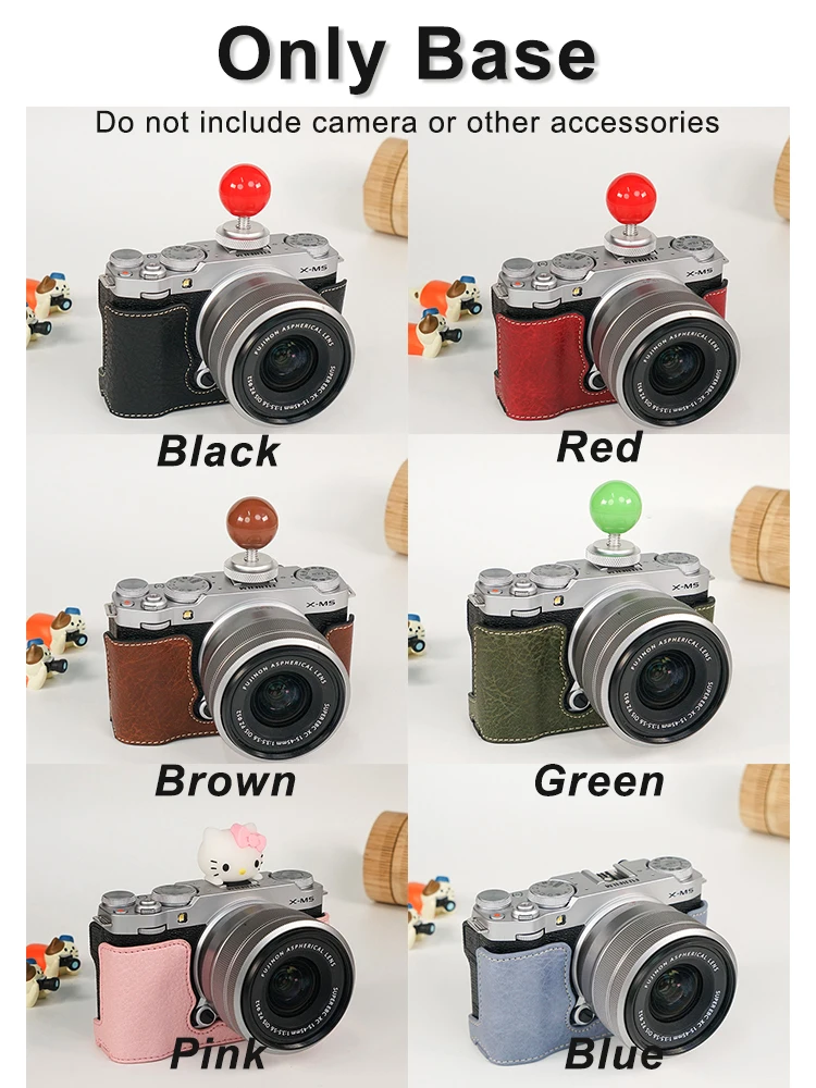 Kit Protection Appareil Photo Fujifilm X-M5 - Demi-étui Rétro Noir + Bouchon Objectif + Bandoulière