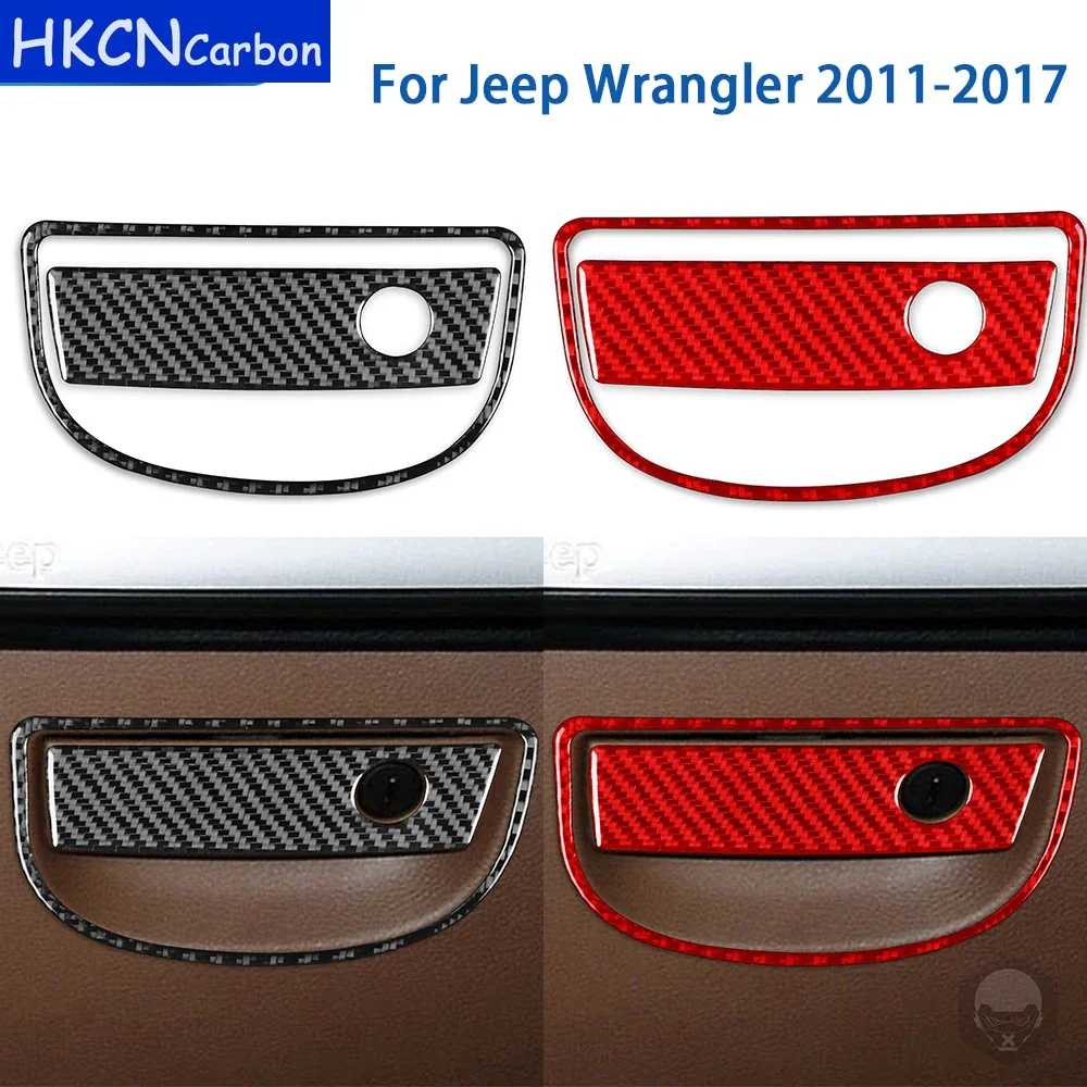 For Jeep Wrangler 2011-2017 Accessories Car Carbon Fiber Interior Glove Box Puller With Keyhole Surround Trim Sticker Set