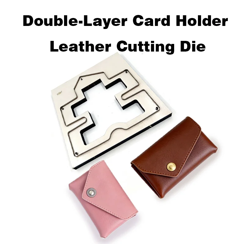 C207 Leder-Schneideformen-Set, faltbarer Kartenhalter, DIY handgefertigte Lederwaren, Bankkartenhalter, Zierform, Holz-Stahl-Messerwerkzeug