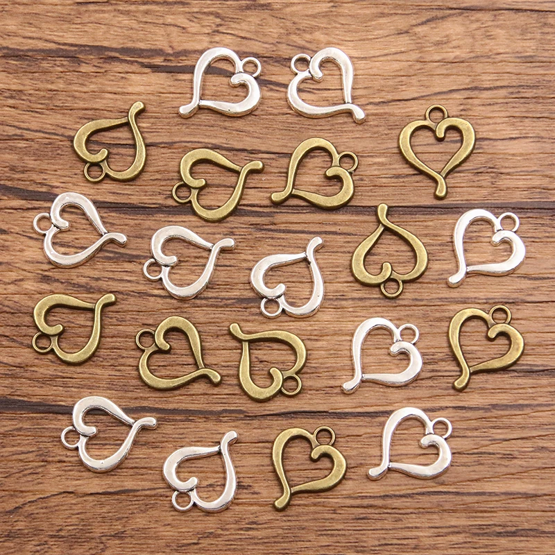 30PCS 14X18mm 2 Color 2023 New Product Wholesale Metal Alloy Hollow Heart Charms Pendant For Jewelry Making DIY Handmade Craft