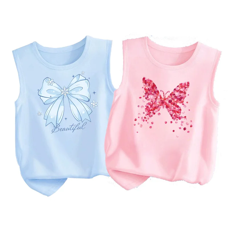 Summer Bowknot Cute Vest for Baby Girls Loose Sleeveless T-Shirt Children Round Neck Cottons Tank Tops