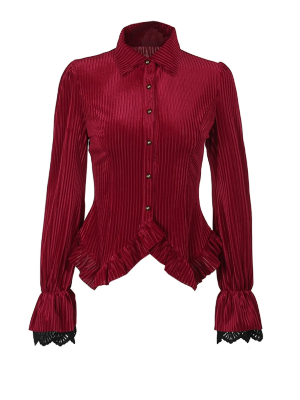 Camisa gótica de color rojo vino para mujer, Top de manga acampanada con cintura Retro, primavera y otoño