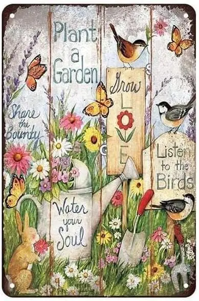 Funny Metal Tin Sign Plant a Garden Water Your Soul Show Love Flower Vintage Poster?Wall?Plaque?Vintage?Kitchen?Farm?Yard?Garage