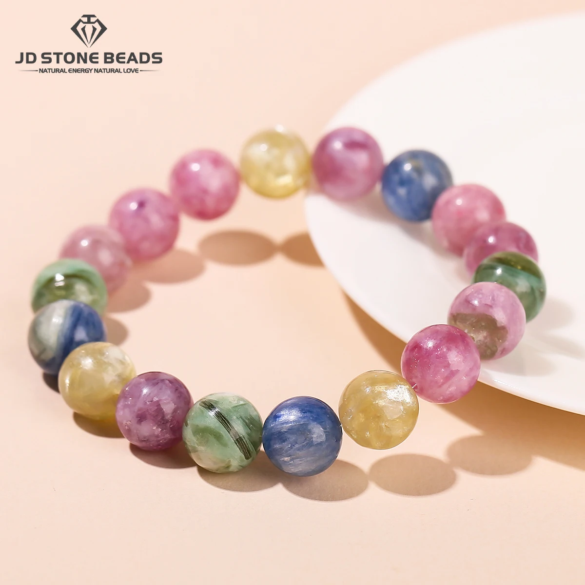 

JD Natural Stone Candy Color Diopside Bracelet for Women Genuine Gemstone Bead Elastic Energy Healing Jewelry Bracelet Gift