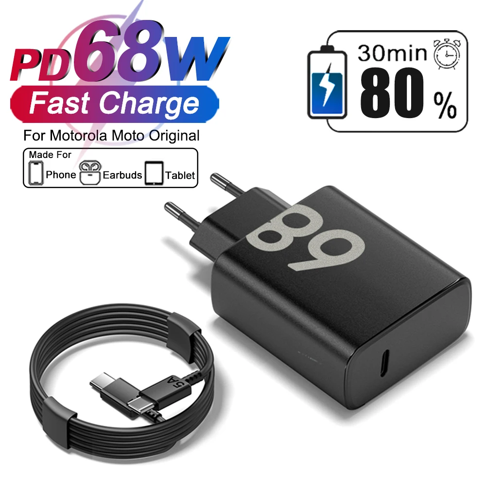 Carregador Rápido Original PD 68W para Samsung Xiaomi Oneplus Google Motorola Moto Adaptador USB C para Telefone Cabo de Dados Tipo C