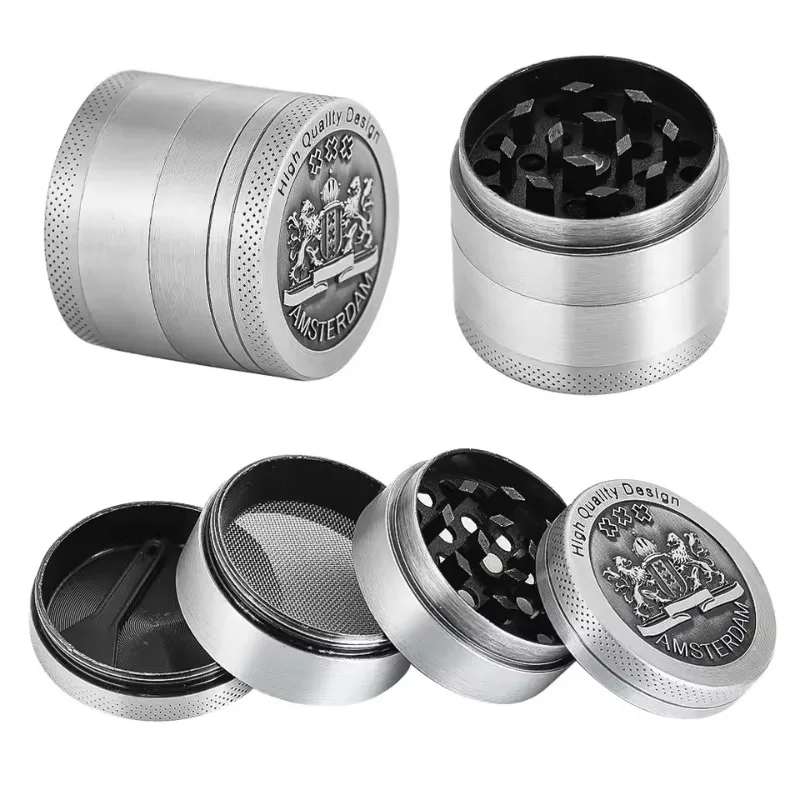 Brass 4-Layer Tobacco Grinder:Amsterdam Manual Design for Crushing Herbal,Spice Pepper – Ideal Smoking Accessories for Daily Use