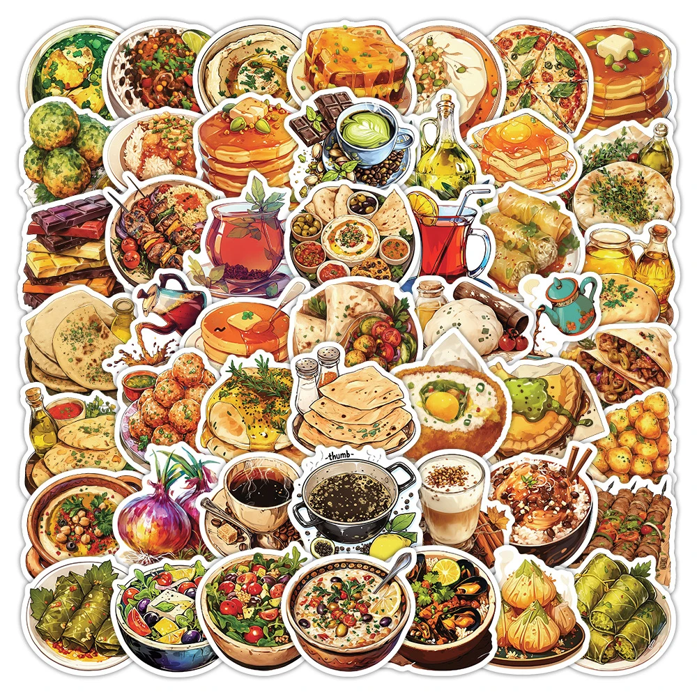 10/30/50 Uds. Pegatinas de comida de Oriente Medio de dibujos animados divertidos y bonitos, pegatinas DIY para ordenador portátil, cuaderno, teléfono, diario, pegatina decorativa, juguetes para niños