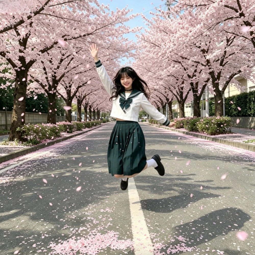 日本のバッドスタイルjk制服、ダークグリーンの三線セーラー服、卒業写真用スカートスーツ＆普段着