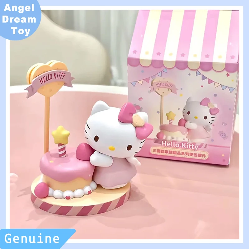 Sanrio'S-Serie de postres de dibujos animados, notas adhesivas, adornos de escritorio, Kuromi, canela, perro, pudín, perro, melodía, caja ciega de Hello Kitty