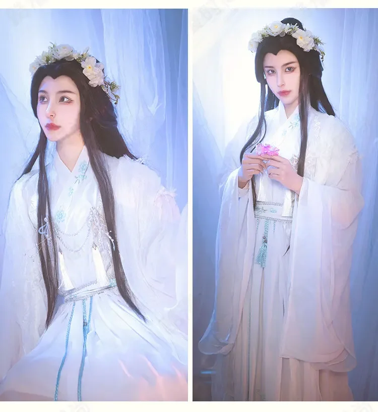 heaven official’s blessing Xie Lian, coswear, white immortal aura, ancient clothing, Shen Lanzhou, Han