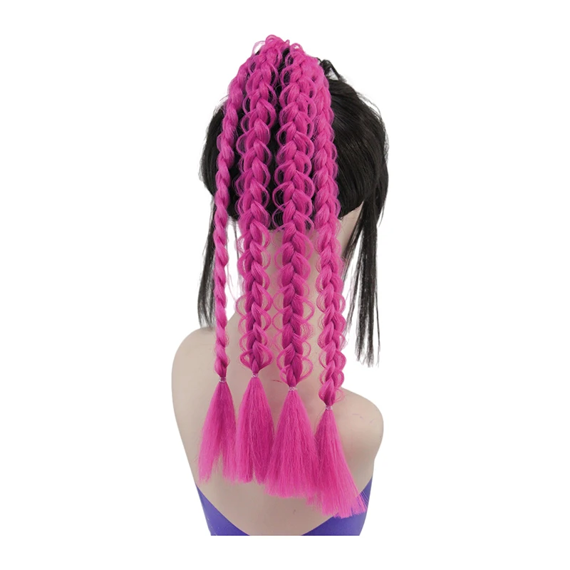 Lila Geflochtene Pferdeschwanz-Haarverlängerungen, Bubble Braid Synthetisches Haar mit Quasten für Cosplay und Partys – Detail 11