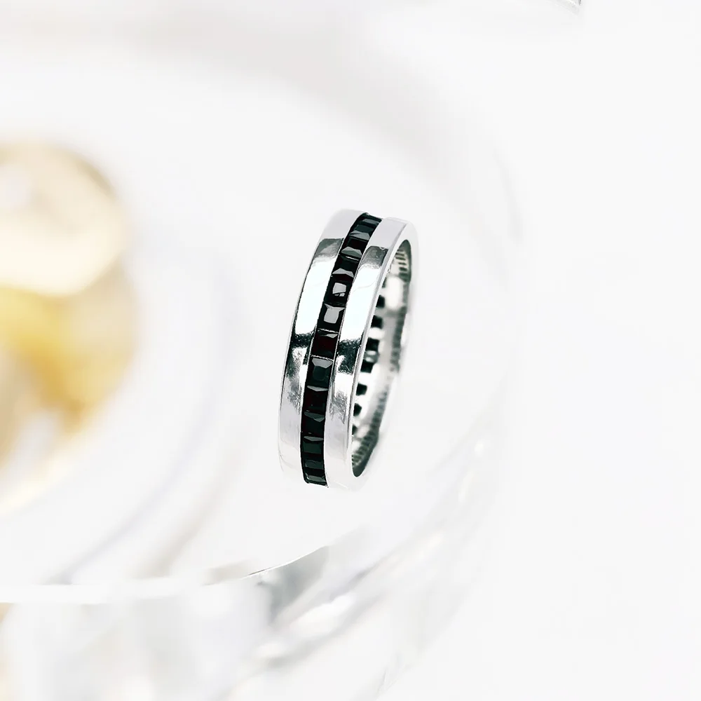 Band Ring Black Stones Europe Style Vintage Fine Jewelry For Women Men Summer Brand New Pure 925 Sterling Silver Gift
