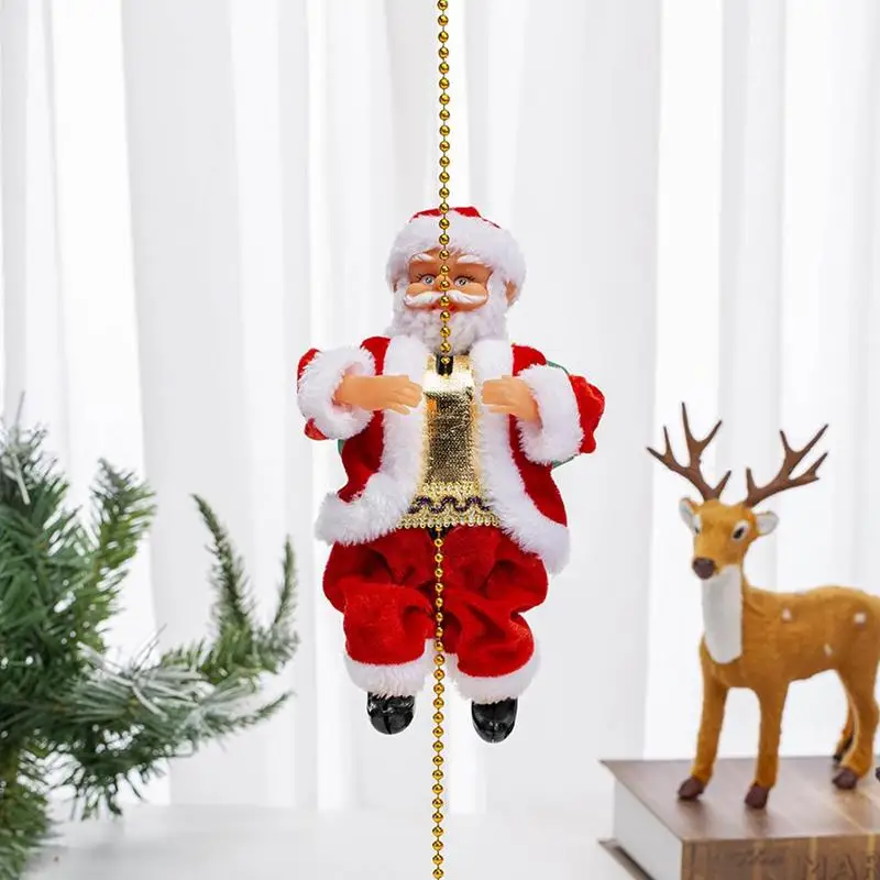 Electric Climbing Santa Claus Decoration Musical Three-speed Music-Climbing Rope Santa Claus Climbing Bead Santa Doll Toy