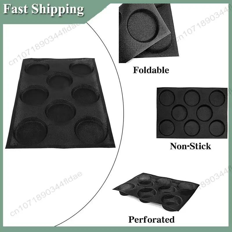 -A94Z 8 Holes Hamburger Bun Pans For Baking Mesh Silicone Bread Pans For Baking Non Stick Perforated Baking Molds