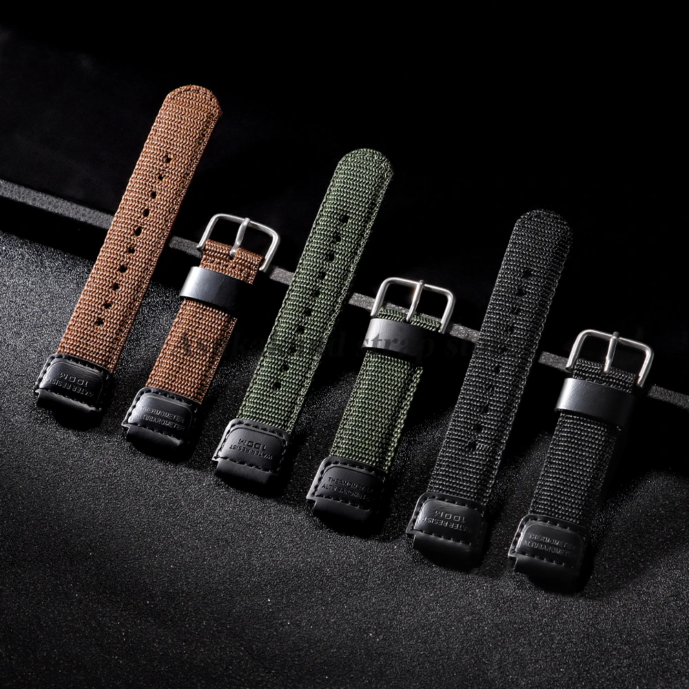 18 مللي متر أخضر أسود بني نايلون قماش الرياضة حزام ساعة اليد ل SGW400 F91W F84 F105/108/A158/168 AE1200/1300 محدب الرجال سوار الفرقة