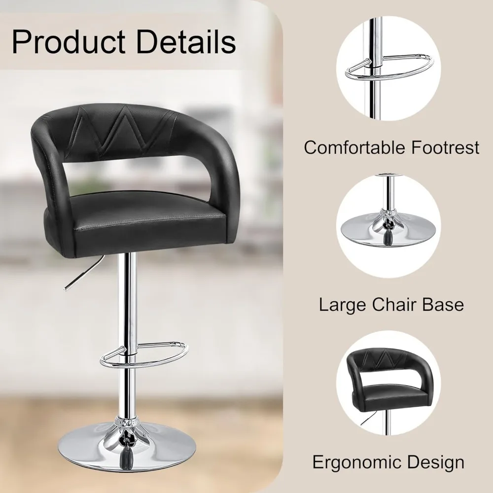 Bar Stool 2-piece Adjustable Rotating Modern Pu Leather Bar Stool, Counter Height Bar Stool with Backrest and Armrest