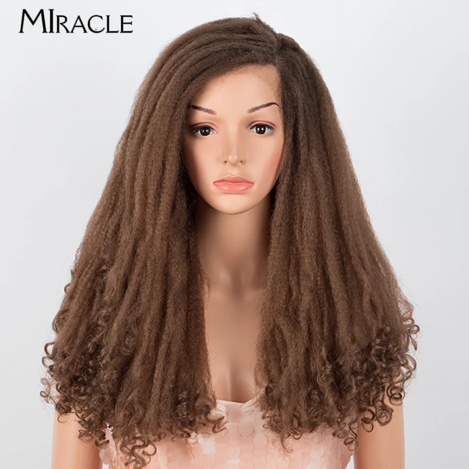 

MIRACLE Afro Kinky Curly Twist Wig 22'' Synthetic Lace Front Wigs Side Part Dreadlock Wigs for Women Brown 613 Lace Wigs