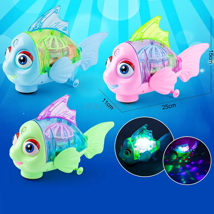 Luminous and transparent clownfish, swaying fish, electric gear toy, sound and light universal reptile, baby pet