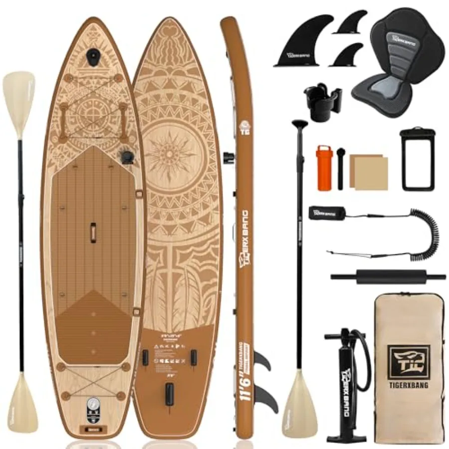 Inflatable Stand Up Paddle Board for adults families, PVC material, navy with tribal print, extra wide stable design, 11'6 x 35