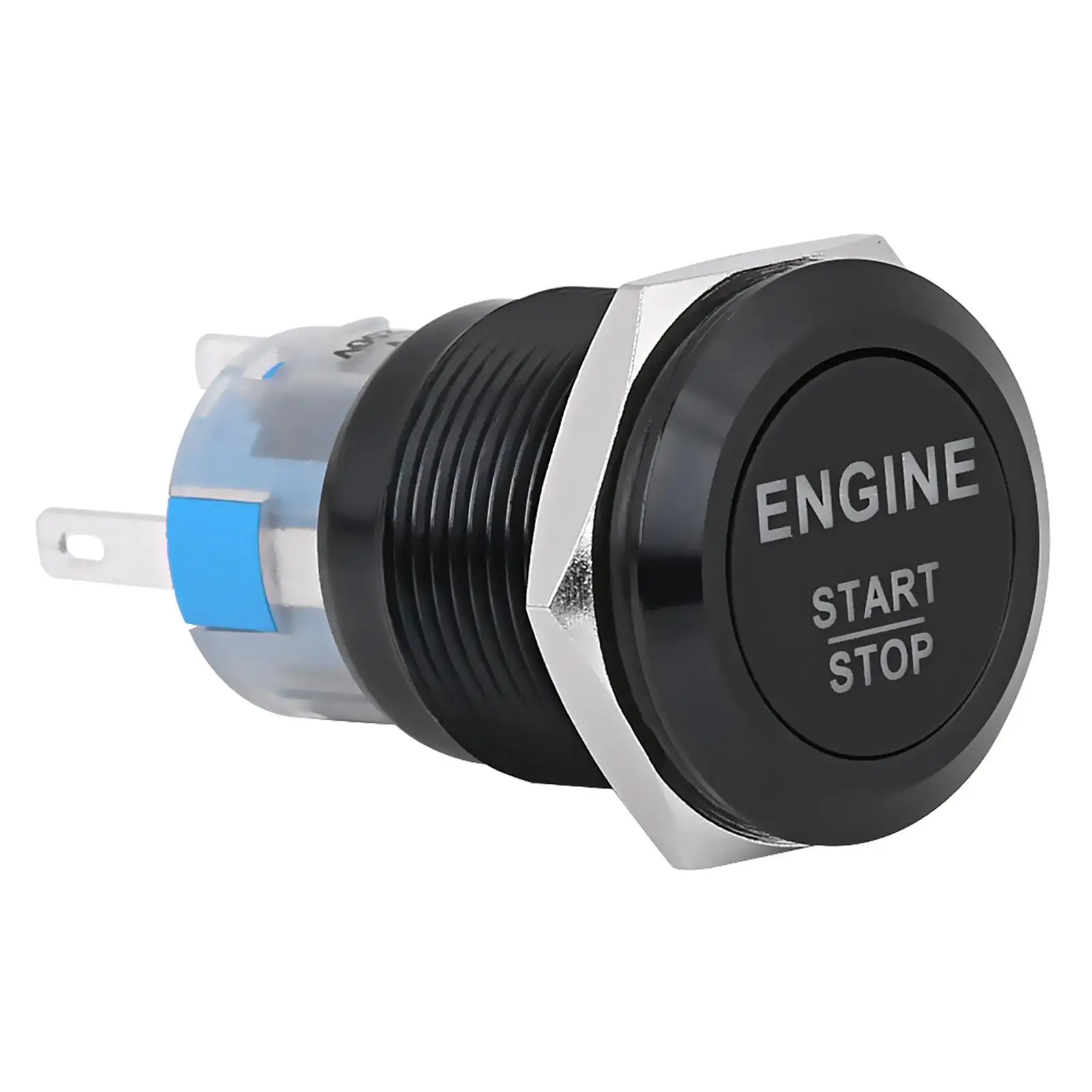 19mm for White LED Car Start Stop Push Button Switch 12V Silver/Black Ignition