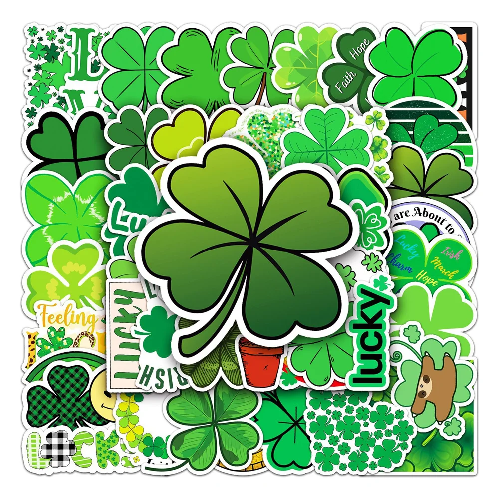 10/30/50PCS Four-leaf Clover Cartoon Lucky Plant Graffiti Waterproof Sticker Creative Trend Personality DecalSkateboardWholesale