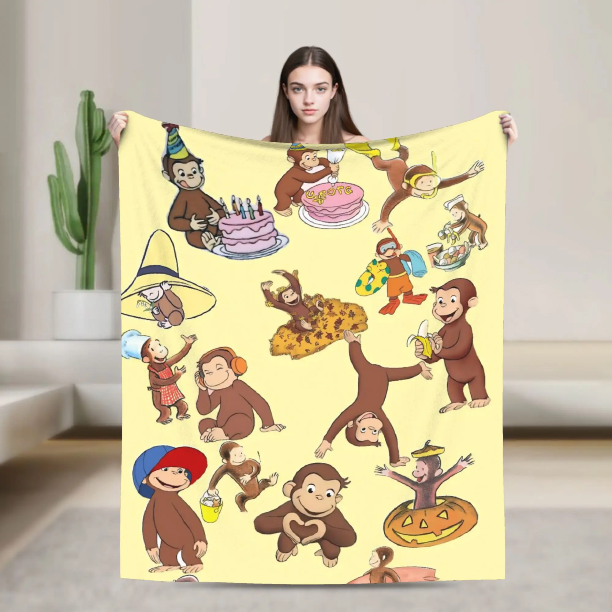 Curious George The Little Monkey Fleece Throw Blankets Blankets for Bed Outdoor Warm Bedroom Quilt,