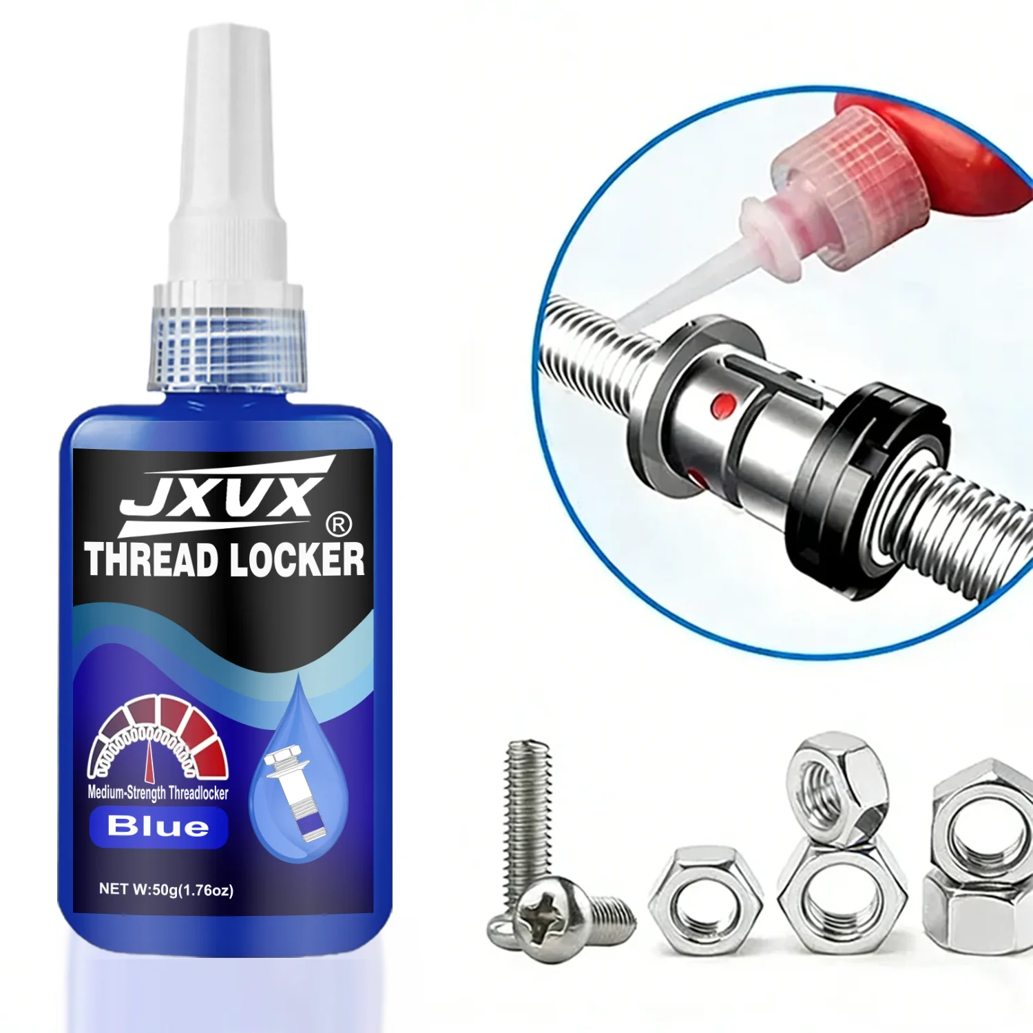 Blue/Red Thread Locker Universal Anaerobic Thread Automotive-grade Quickly Cured Adhesives Nuts-Bolts Locker, Screw Adhesive Lock Tight Seal Fasteners Anaerobic Curing Metal Glue,Rustproof，50ml.