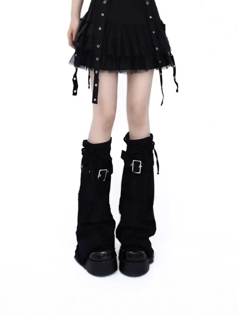Gothic Women's Y2k Harajuku Punk Lolita Girls Cross Chain Leather Personalized Dark Belt Socks JK Subculture Legs Warms covers