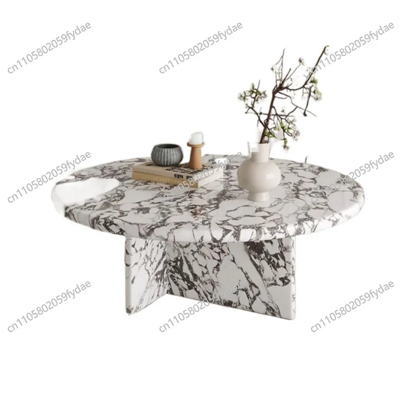 Natural Marble Coffee Table, Oval Round Italian Lacquered  Steel Frame,