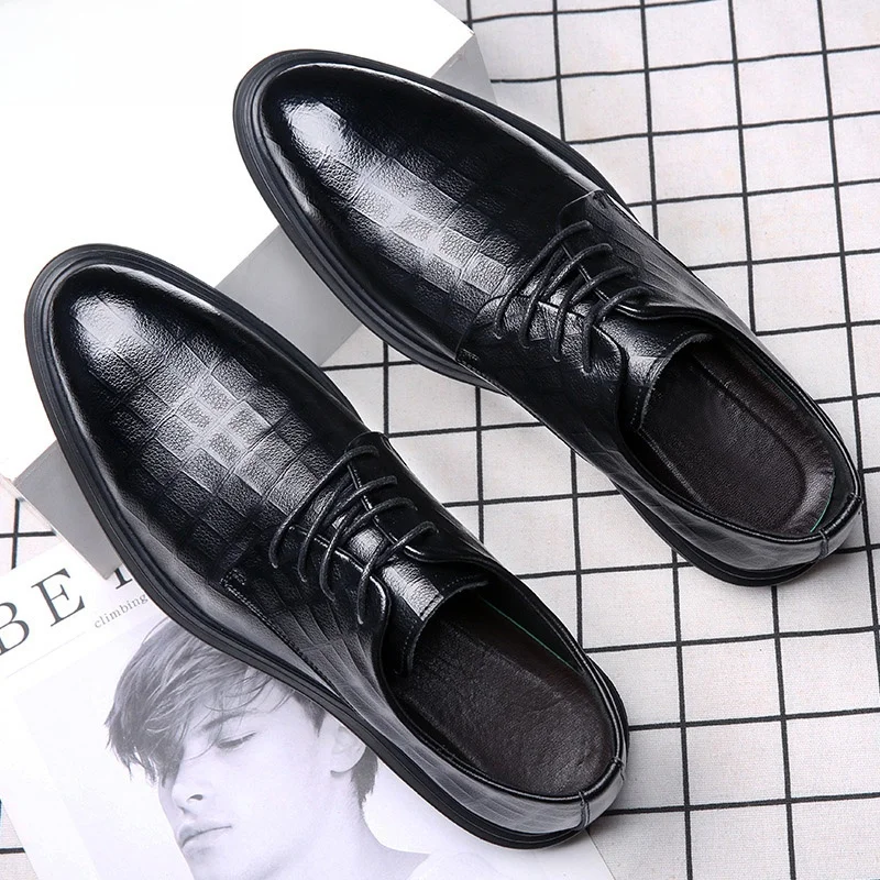 Men's Business Casual Shoes Breathable Wedding Shoes Increased Height Leisure Shoes All-Match Spring Autumn Season Leather Shoes