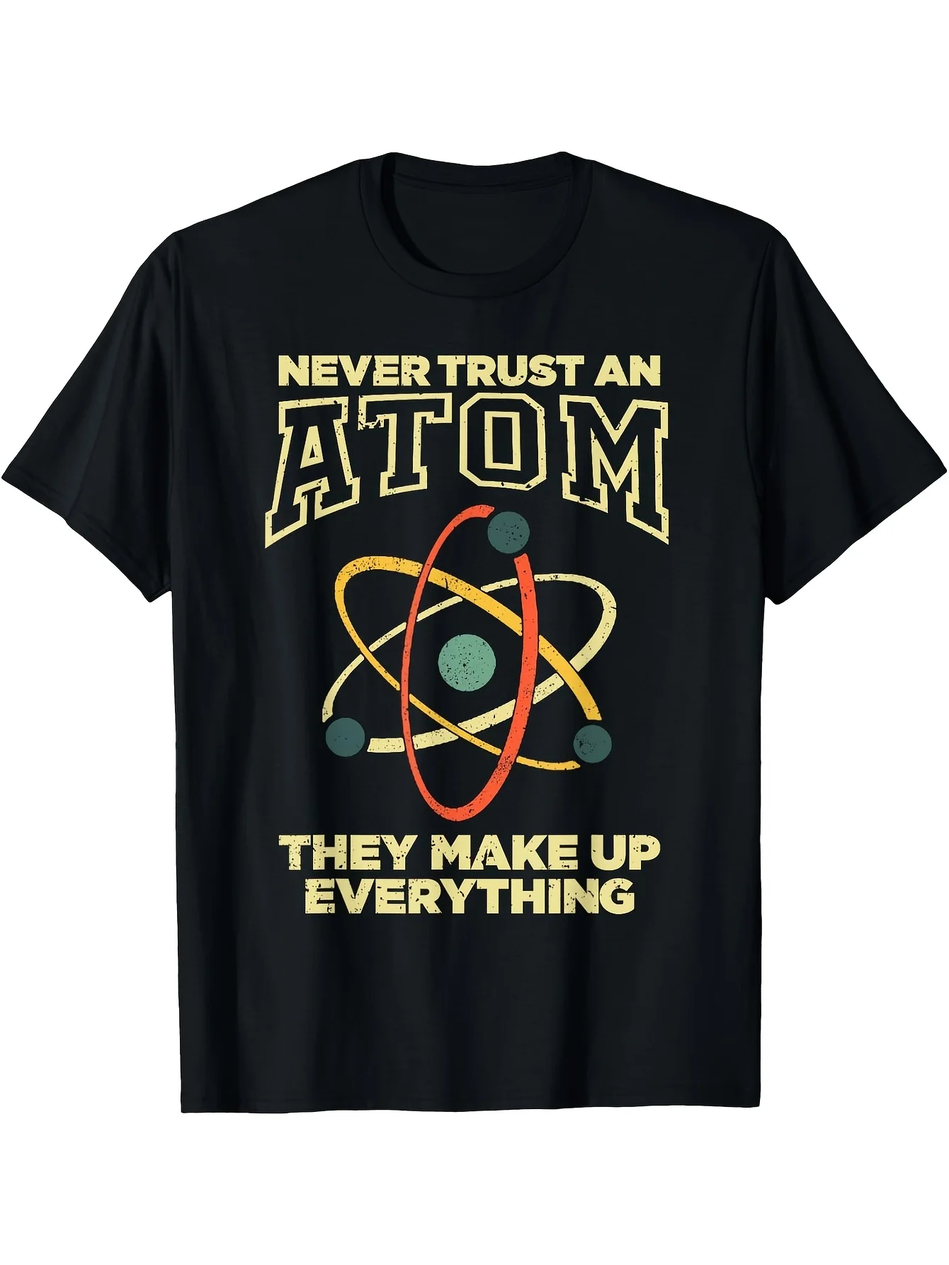 Fun Atomic Art Chemistry Teacher T-Shirt, Loose Fit, Round Neck, Slightly Stretchy Fabric, Unisex, Science-Themed Casual T-Shirt, Retro Style, Suitable for All Seasons, Pure
