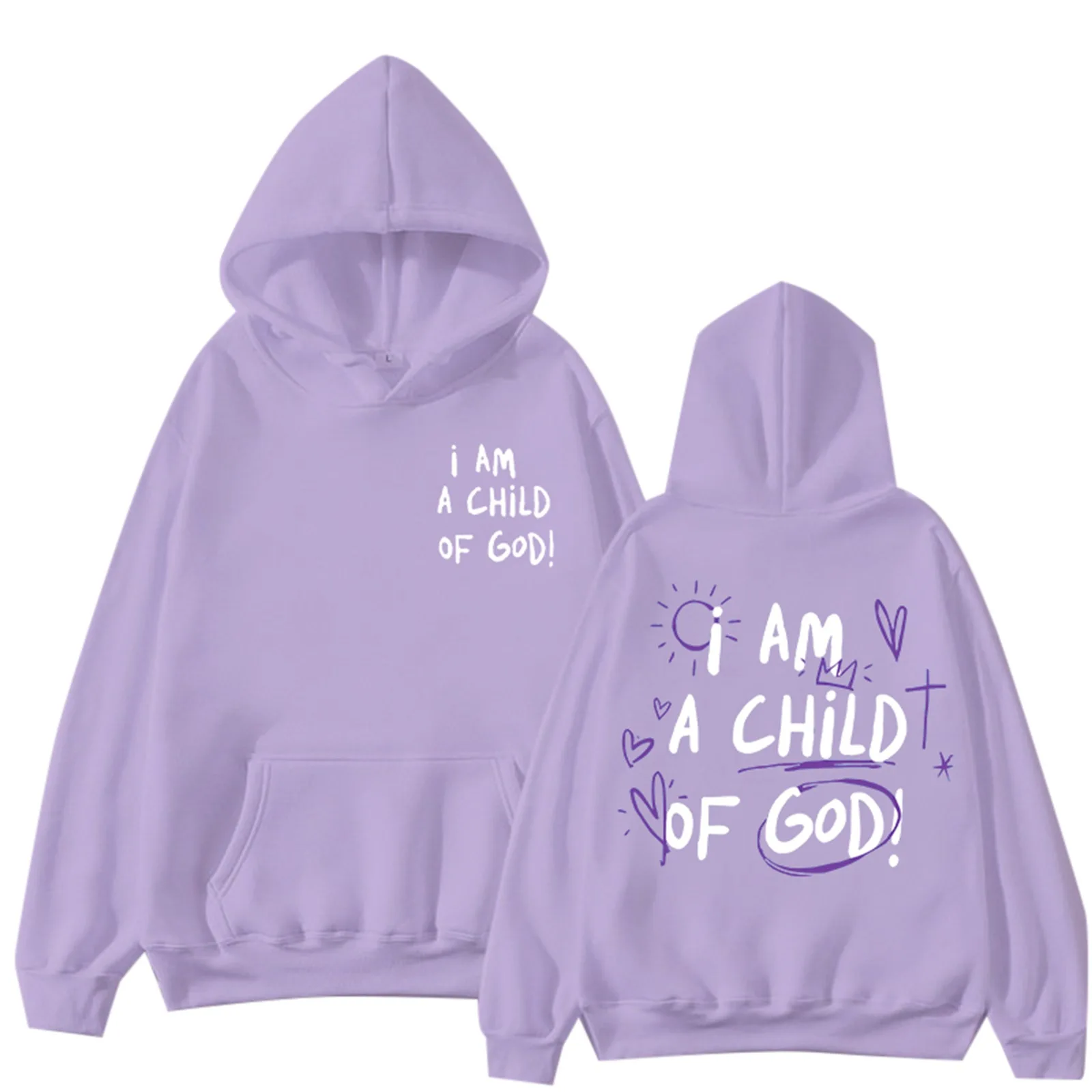 Modna bluza oversize z kapturem dla kobiet i mężczyzn z napisem I AM A CHILD OF GOD i grafiką krzyża i serca, codzienna, miękka, polarowa, wkładana przez głowę, z długim rękawem, luźna.