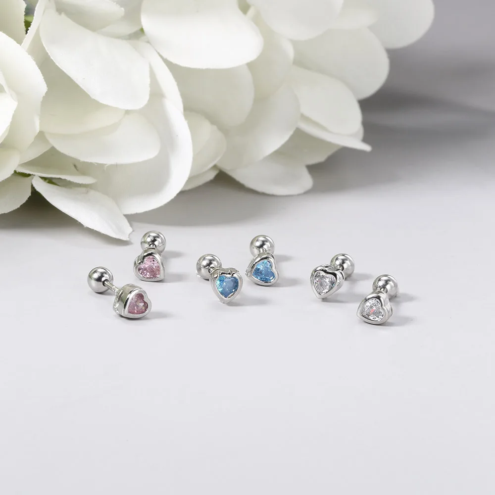 Mini Colorful Heart Ear Cartilage Piercing Lobe Stud Earring for Women Y2k Accessories Tragus Rook Helix Flat Ear Jewelry KAE312