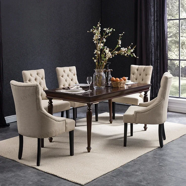 2026 modern velvet fabric solid wood frame turfed button luxury dinning table chairs for dinning room restaurant and hotel use