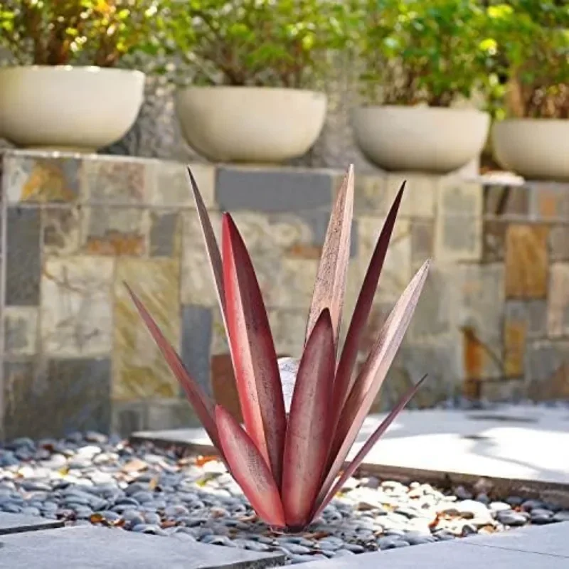 

Jesokiibo 4pcs Tequila Rustic Sculpture Metal Agave Plant Home Decor Rustic Hand Painted Metal Agave Garden Ornaments