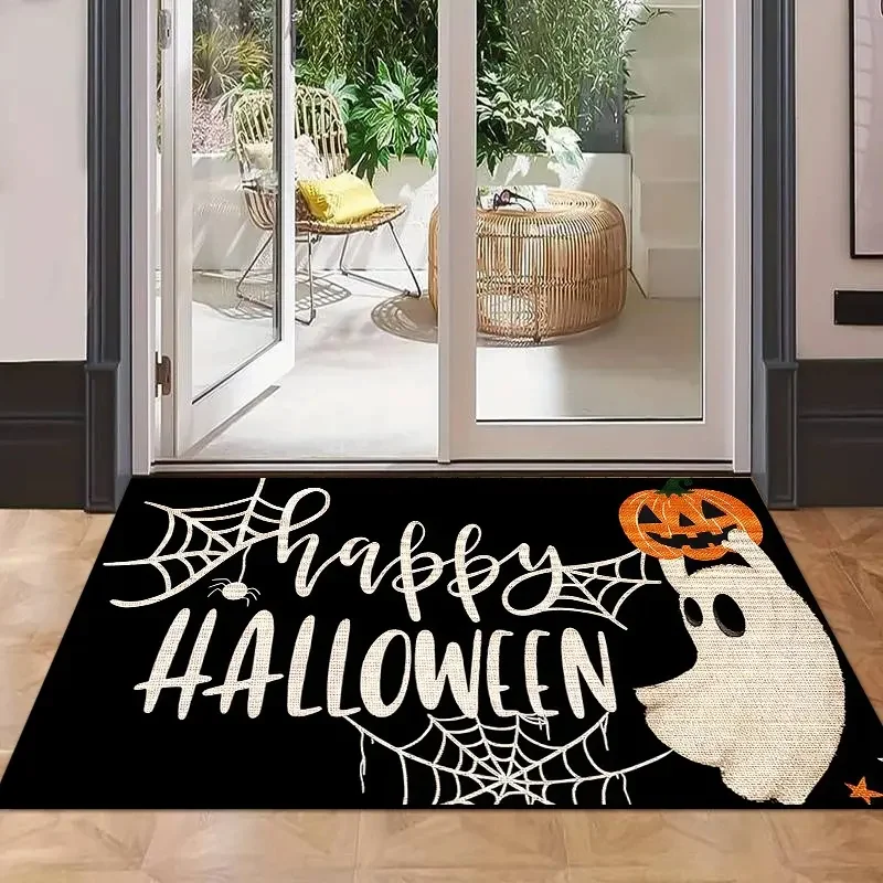 VIKAMA Happy Halloween Ghost Pumpkin Spider Web Door Mat Non Slip Floor Mat Entryway Holiday Home Decor