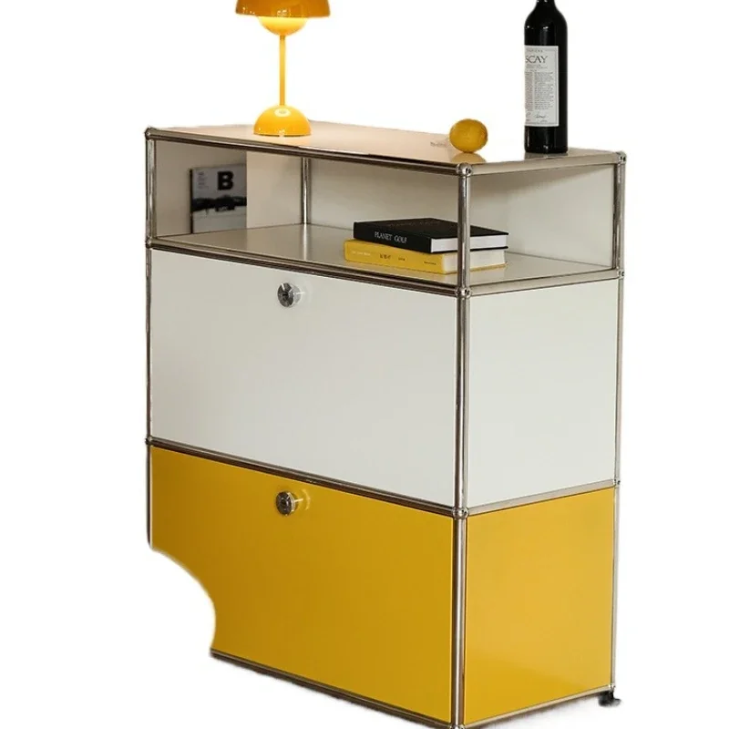 

Medieval module double-layer side cabinet household living room, storage locker stainless steel combination