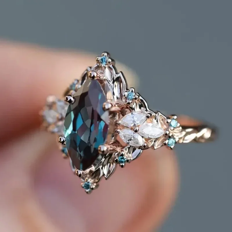 Anillos de circón brillantes de Color azul con incrustaciones de nicho para mujer, accesorios de compromiso, regalos, joyería personalizada de moda
