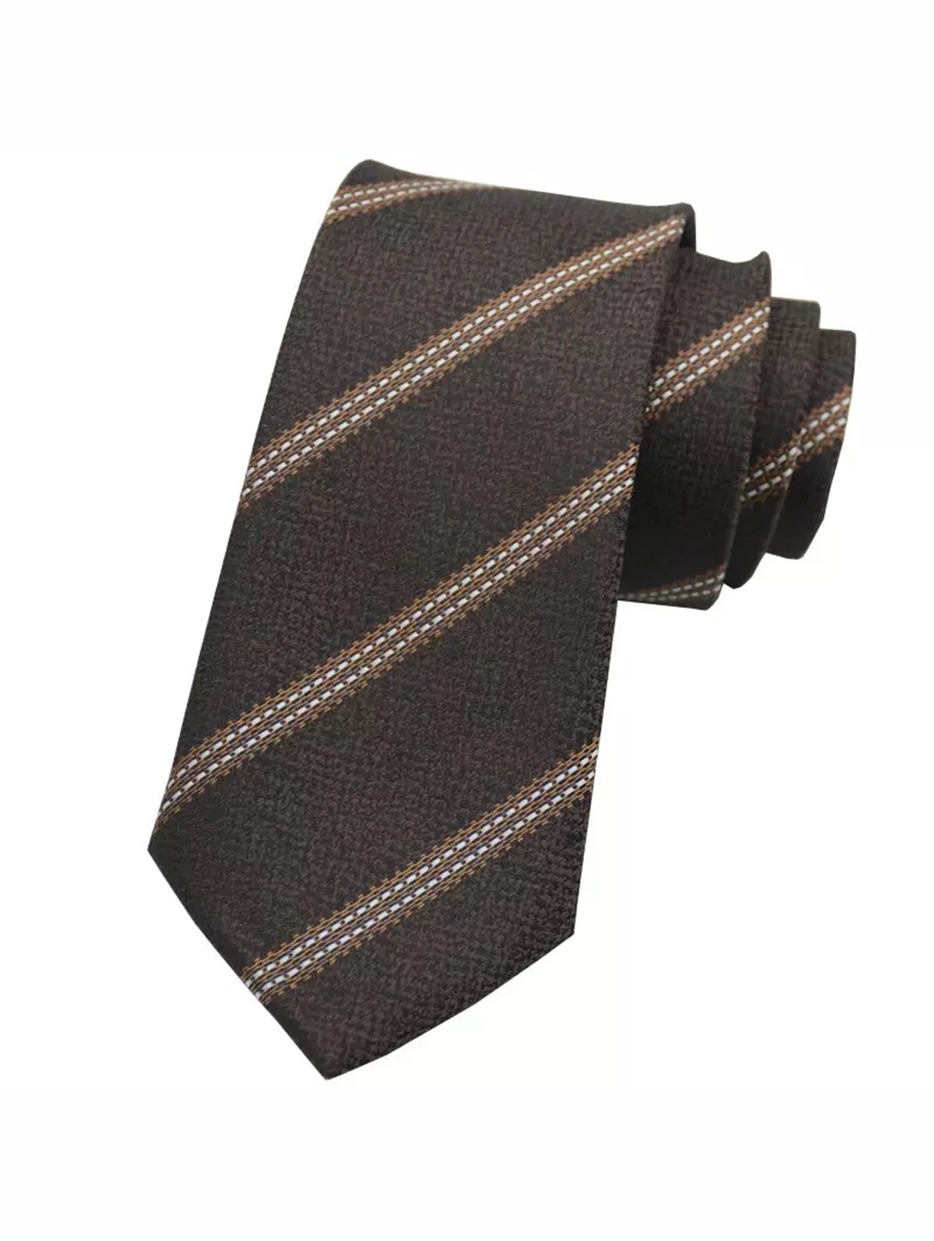 Eine handgefertigte, unisex, kaffeebraun gestreifte, handgebundene Krawatte im klassischen Stil, vielseitig einsetzbar, ein Muss für die Schulanfangssaison, erhältlich in mehreren Farben, kann mit Uniformen kombiniert werden, kann als Geschenk verschenkt werden. – Detail 9