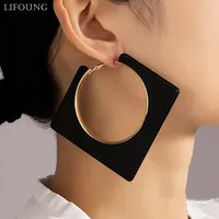 Large Black Clip On Hoop Earrings For Women Geometric Fashion Jewelry Vintage Holiday Accessories Trendy New Style Gifts 2023537
