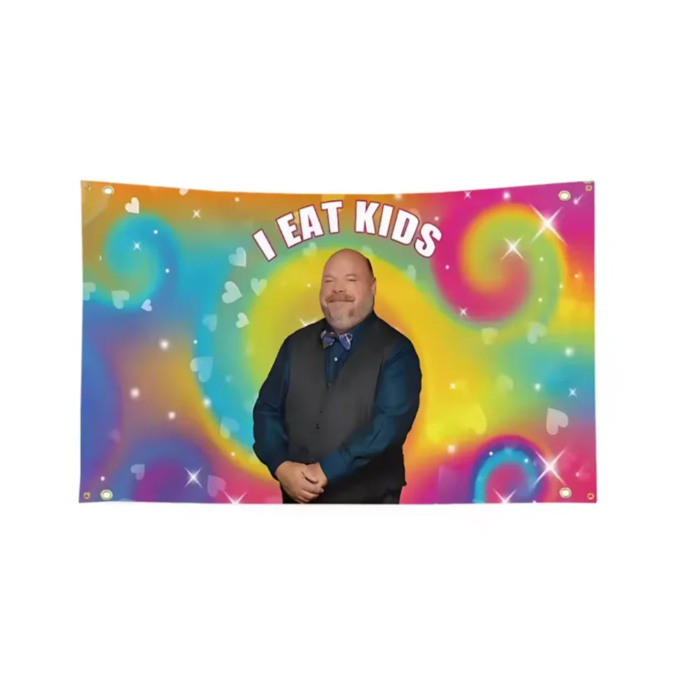 Bandera de broma de Bertram de I EAT KIDS, 2x3 pies, 3x5 pies, divertida bandera de pared para habitación, garaje, hogar, decoración exterior, tapiz colgante